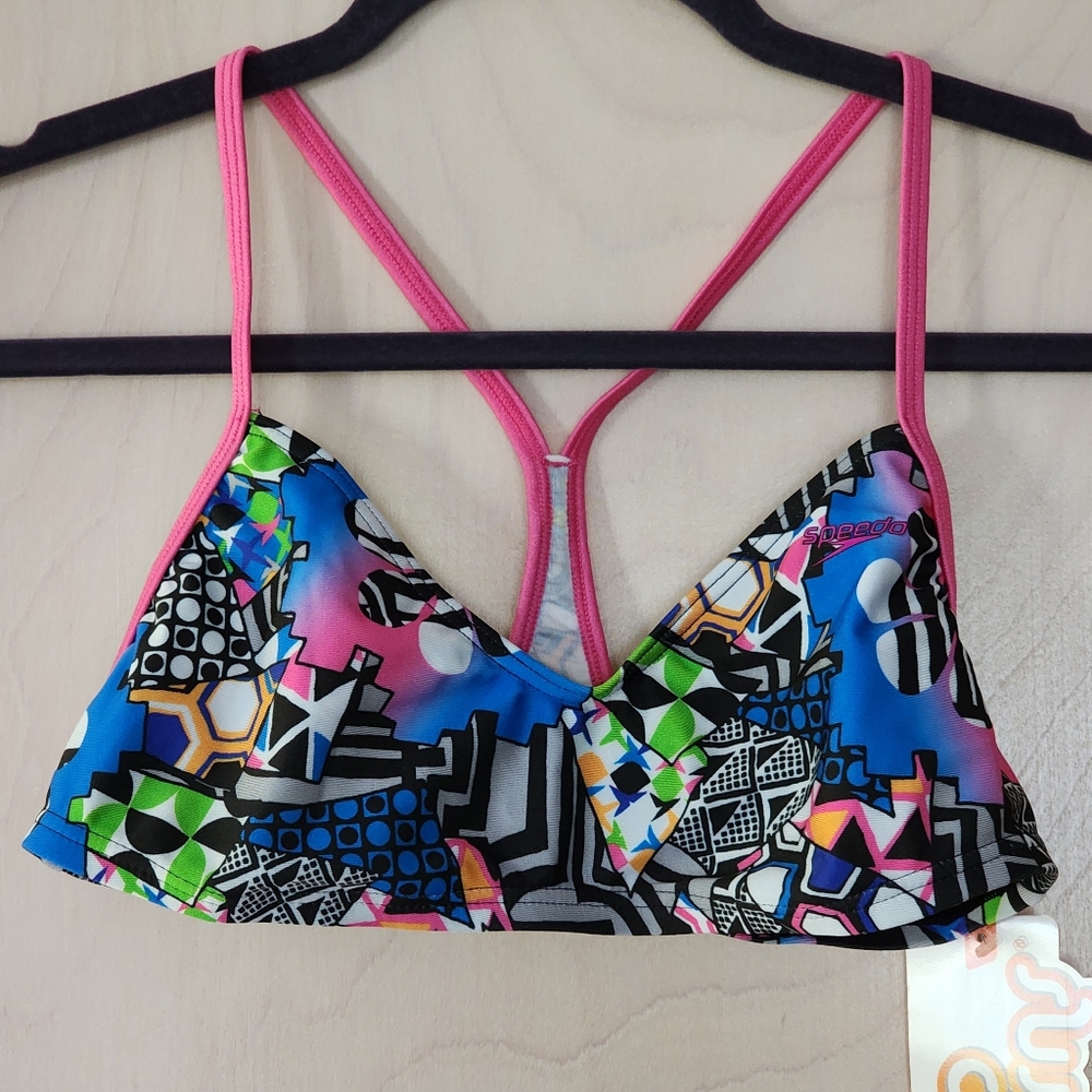 Speedo Women's Bikini Top - Blue, Pink, Green Geometric